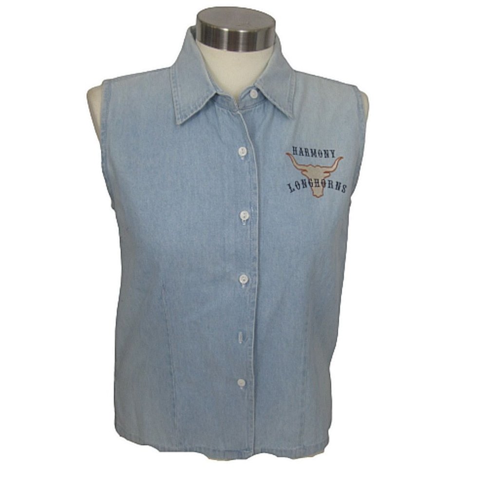 Ultra Club vintage Womens button up sleeveless tank denim embroidered Western
